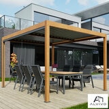 Alvivo 9ft 8" x 13ft 3" (3 x 4m) Wood-Look Louvered Aluminium Pergola Bundle with 3 Pull-Down Screens