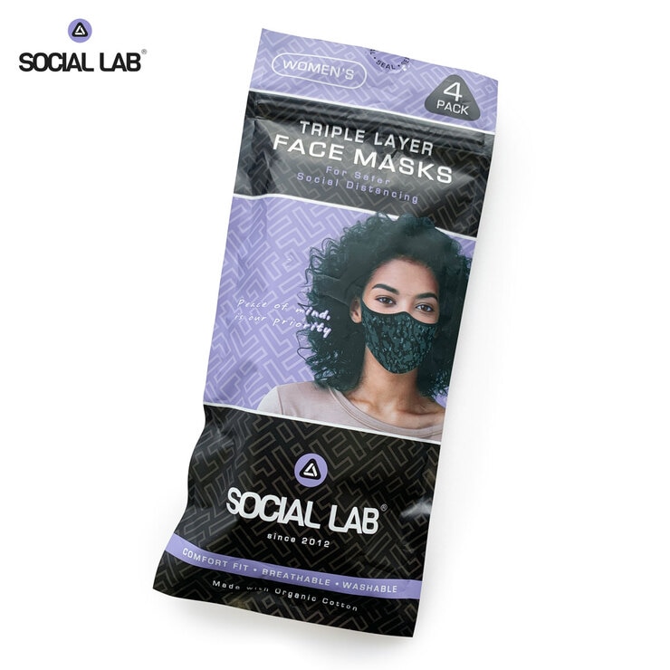 Social Lab Triple Layer Women's Reusable Face Masks, 4 Pack Social Lab Triple Layer Women's Reusable Face Masks, 4 Pack