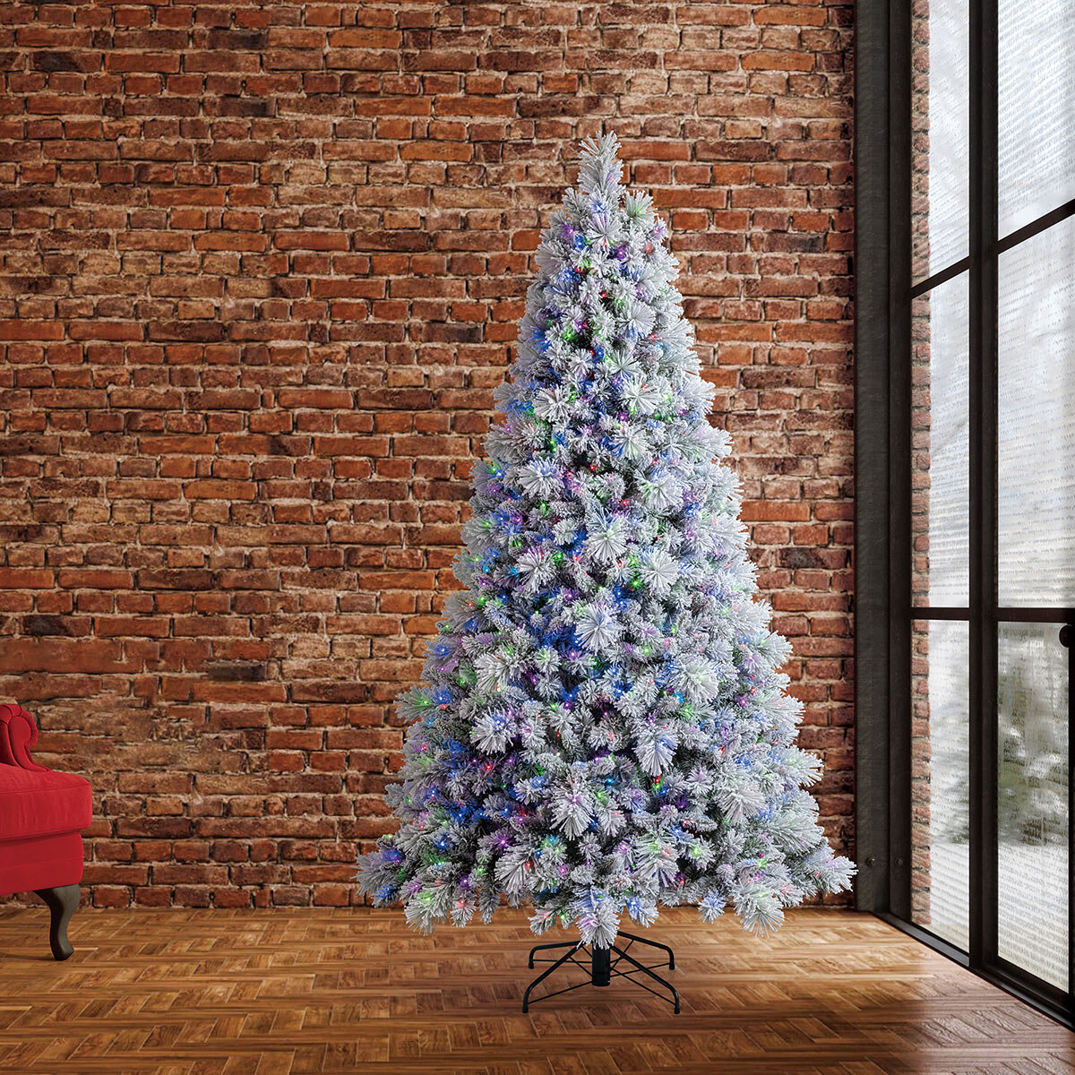 7.5 ft (2.3m) Pre-Lit GLITTER FLOCKED Artificial Christmas Tree with 1,150 Color-Changing Micro Twinkle LED Lights