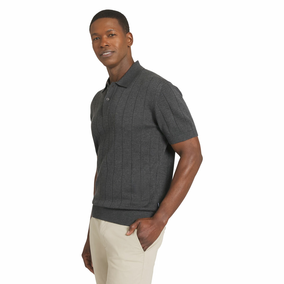 Chaps Men's Ribbed Knit Polo in Charcoal Chaps Men's Ribbed Knit Polo in Charcoal