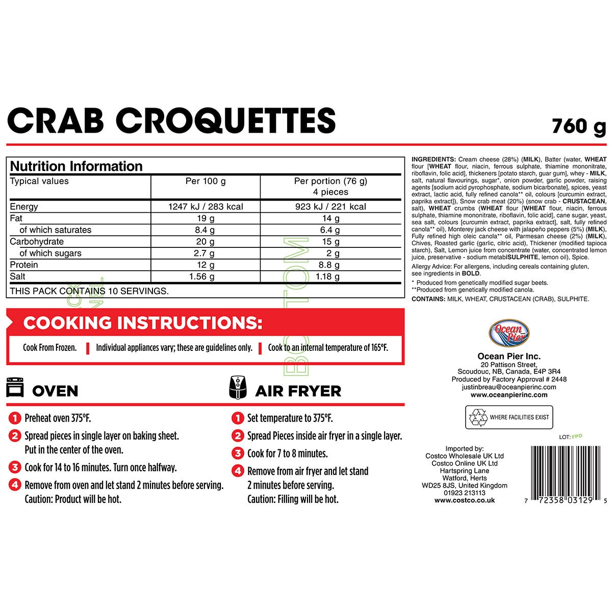 Ocean Pier Crab Croquettes, 760g