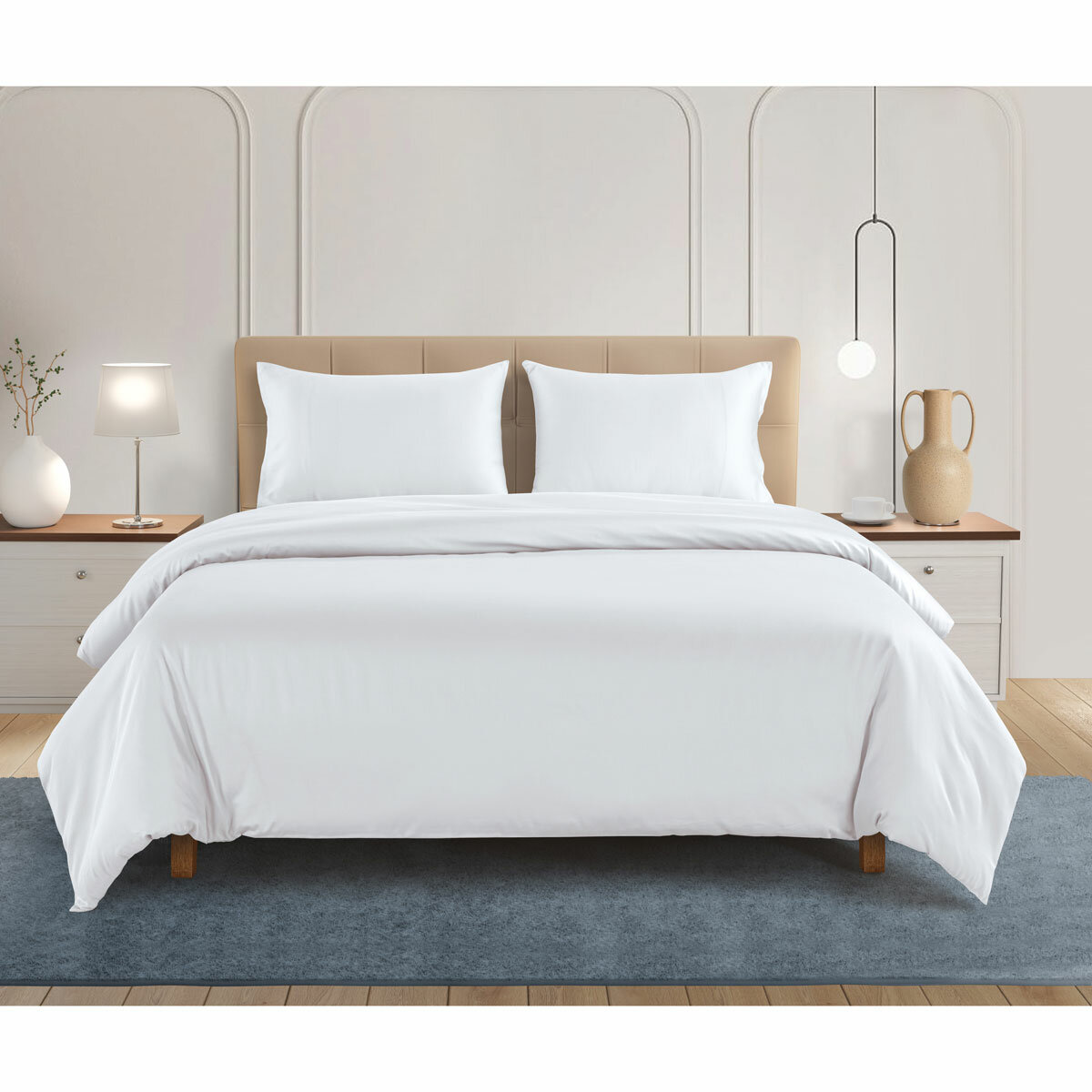 Welhome 500 Thread Count Lyocell Cotton Blend Duvet Set in White, Double