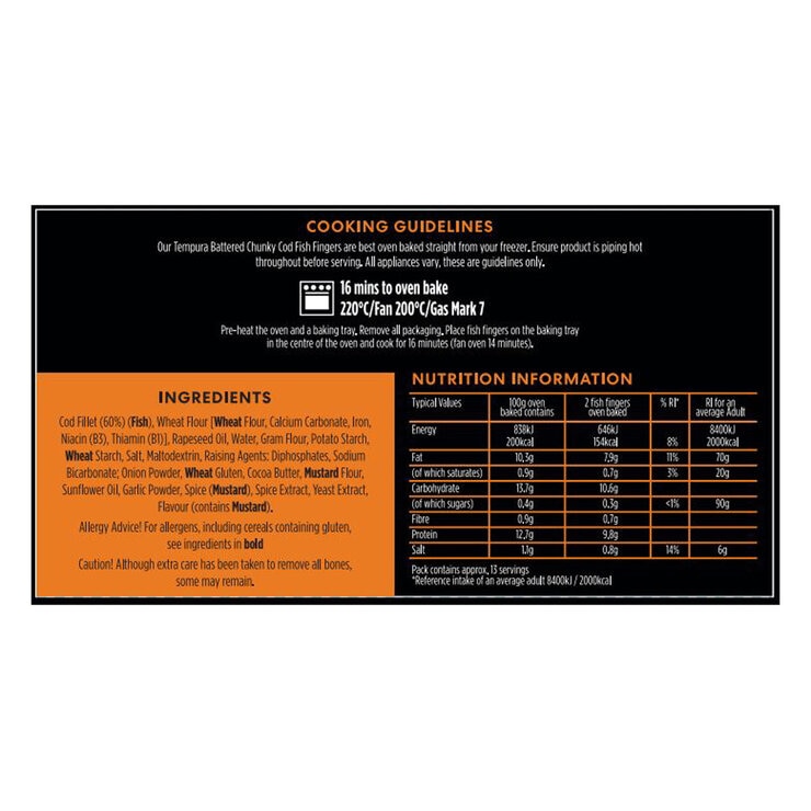 Young's Gastro Tempura Battered Chunky Cod Fish Fingers, 26 Pack