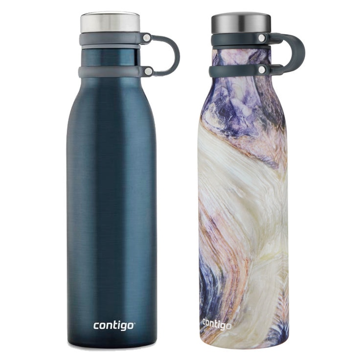 Contigo Couture Stainless Steel Vacuum Insulated Water Bottles, 2 Pack in Dark Silver/ Coloured