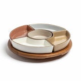 Over & Back Acacia Lazy Susan, with 5 Stoneware Dishes Over & Back Acacia Lazy Susan, with 5 Stoneware Dishes