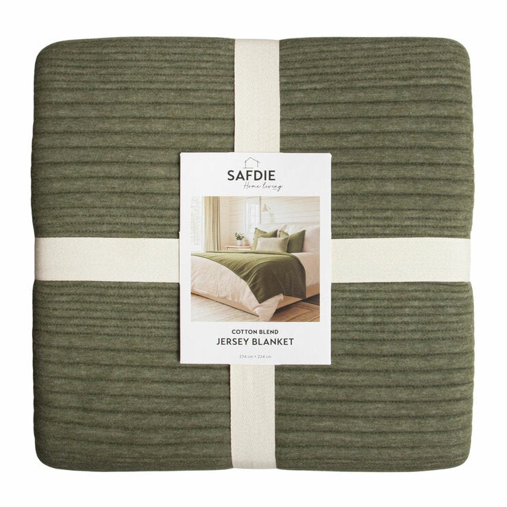 Safdie Cotton Blend Green Jersey Blanket, 224 x 234 cm Safdie Cotton Blend Green Jersey Blanket, 224 x 234 cm