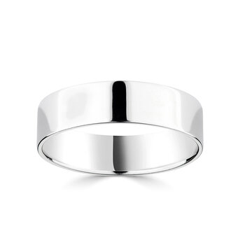6.0mm Classic Flat Court Wedding Ring, 18ct White Gold