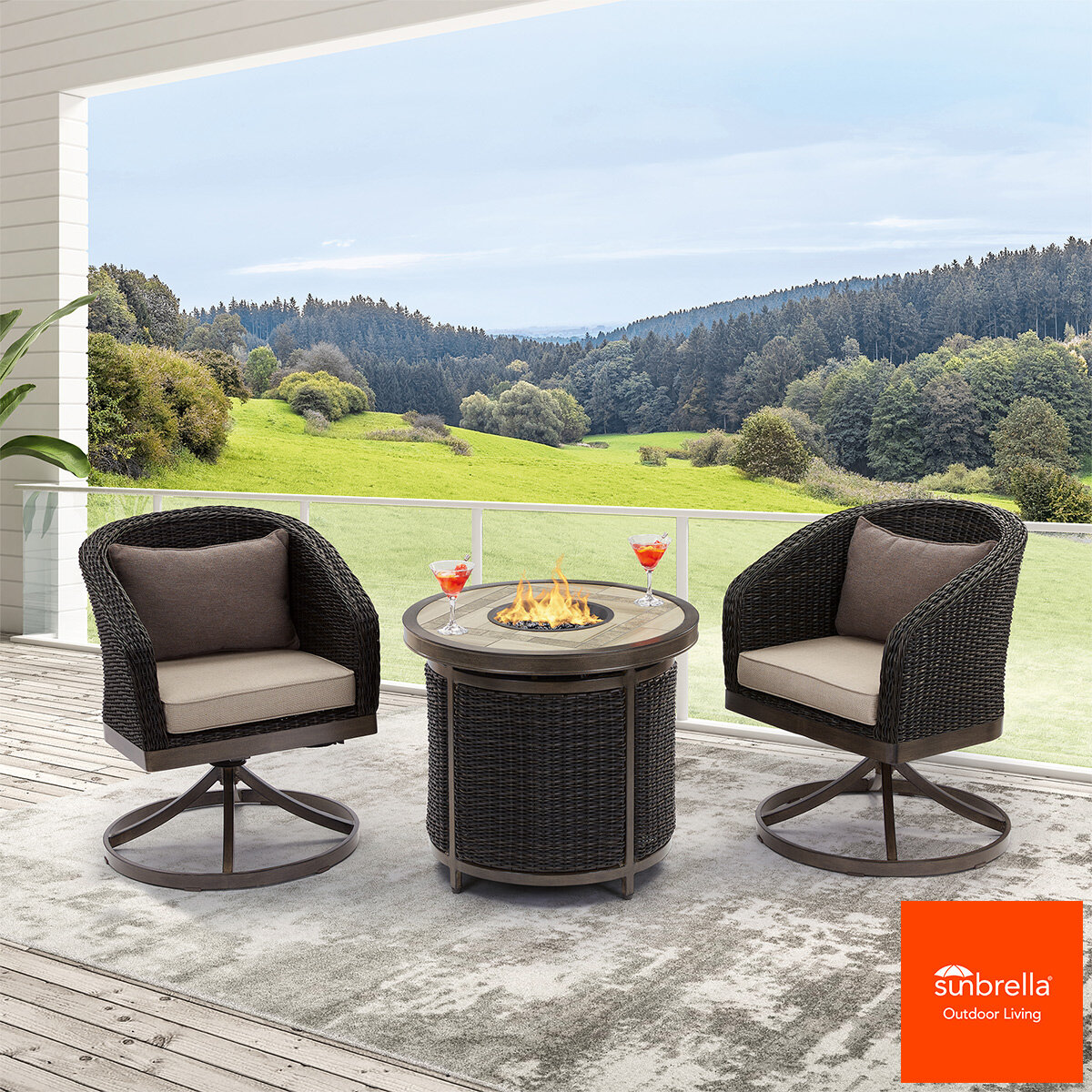 Agio Cameron 3 Piece Fire Wicker Bistro Set Costco UK