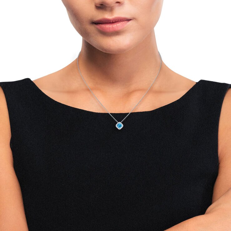 Blue Topaz & 0.13ctw Diamond Pendant, 14ct White Gold Blue Topaz & 0.13ctw Diamond Pendant, 14ct White Gold