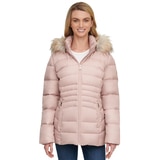 Andrew Marc Women's Short Down Jacket with Faux Fur Trim Hood in Dusk Rose