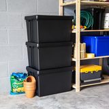 Wham Bam 62 Litre Recycled Heavy Duty Plastic Storage Box & Lid in Black - 3 Pack