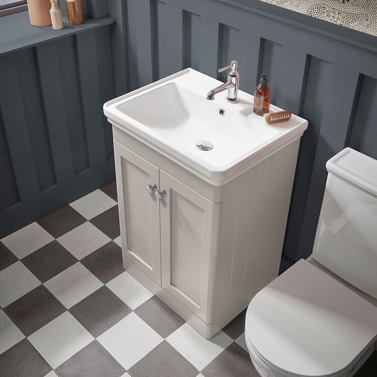 Tavistock Ashby 600 Floor Mount with Basin and Knobs in 2 colours at costco.co.uk