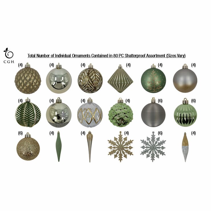 Shatter Resistant Christmas Ornaments Gold/Green - 80 pack Shatter Resistant Christmas Ornaments Gold/Green - 80 pack