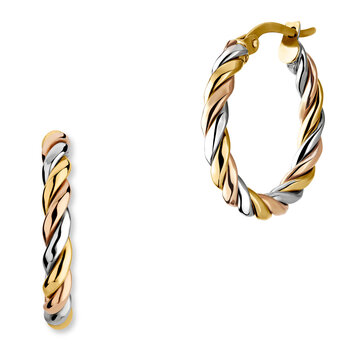 14ct Tri Colour Gold Twist Hoop Earrings