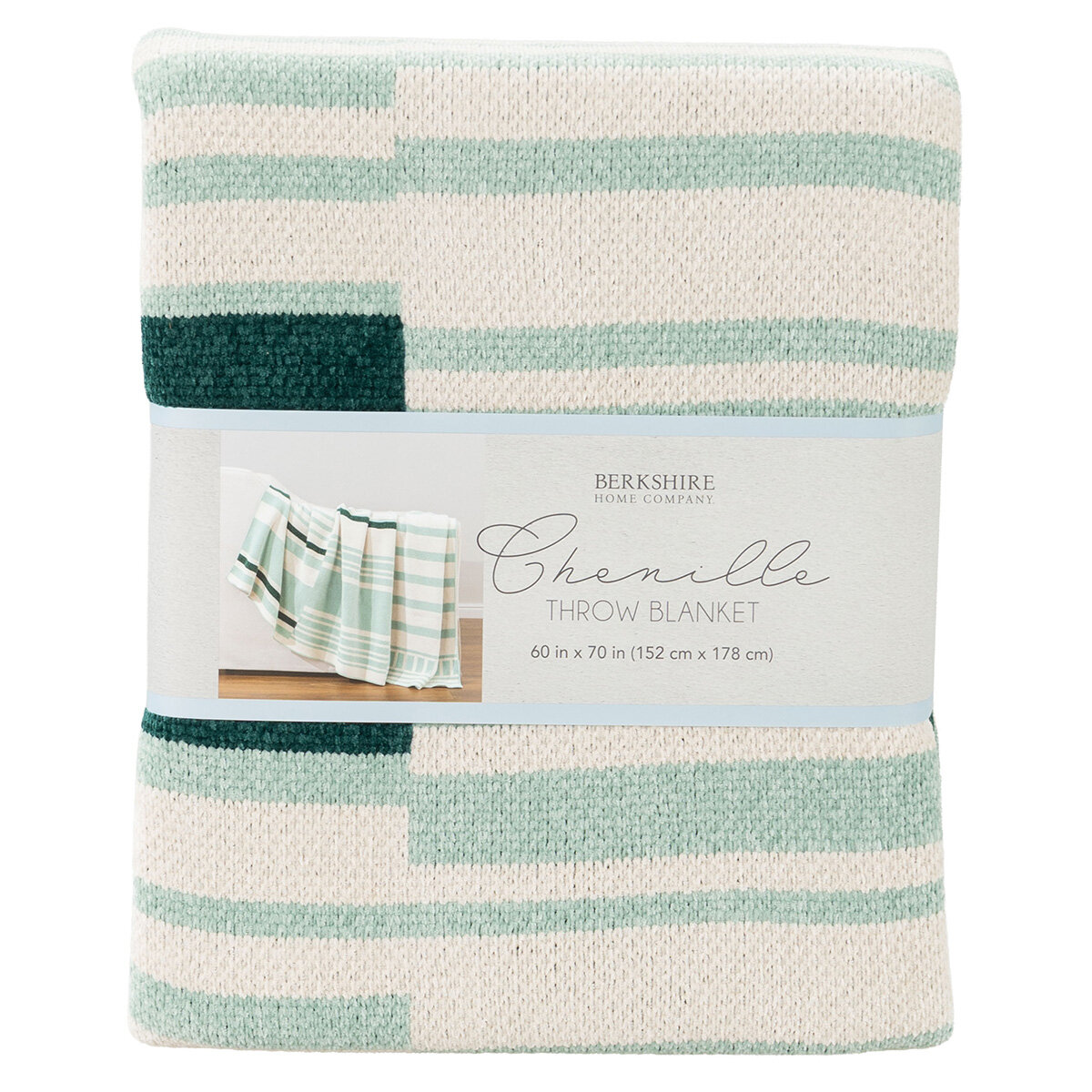 Berkshire Green Striped Chenille Throw, 152 x 178 cm Berkshire Green Striped Chenille Throw, 152 x 178 cm