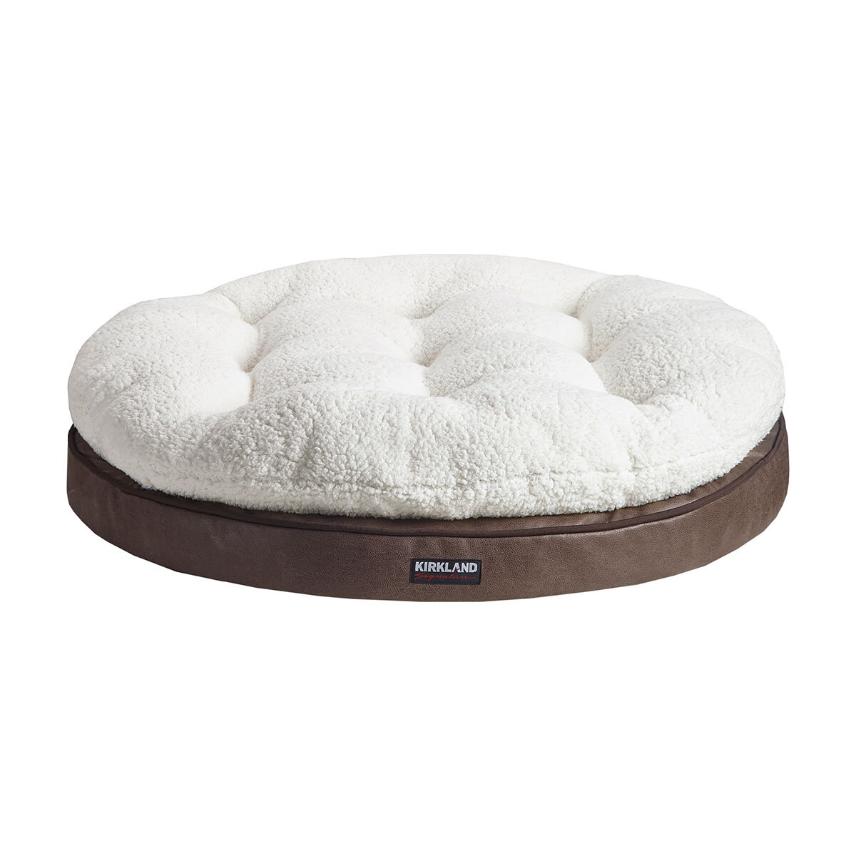 Kirkland Signature Round Pillow Orthopaedic Dog Bed, Brown with Faux Leather
