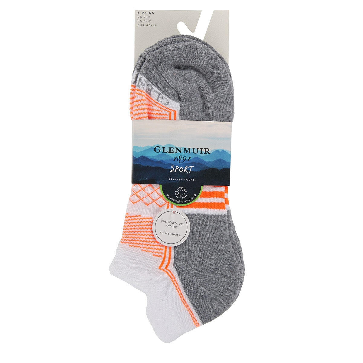 Glenmuir Men's Cushioned Sport Sock, 2 x 3 Pack