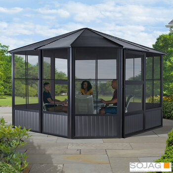 Sojag Charleston 12ft x 12ft (3.67 x 3.67m) Aluminium Frame Solarium With Galvanised Steel Roof + Two Sliding Doors with PVC Windows + Insect Netting