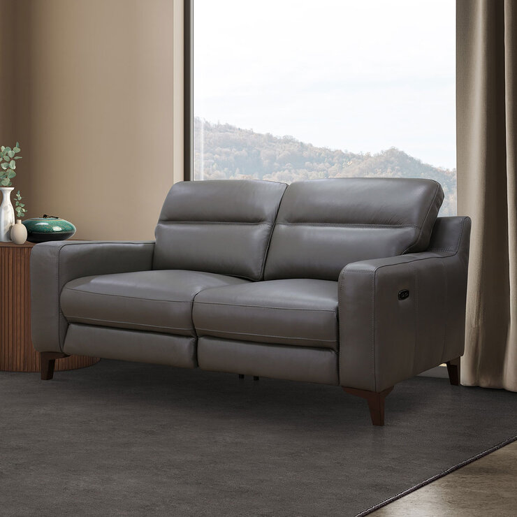 Colby Dark Grey Leather 2 Seater Sofa with Power Footrests Colby Dark Grey Leather 2 Seater Sofa with Power Footrests