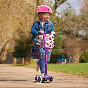 Micro Maxi Deluxe LED Purple Scooter with Pink Helmet and Unicorn Lunch Bag (5+ Years)