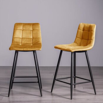 Marlow Mustard Velvet Tapered Back Bar Stool, 2 Pack