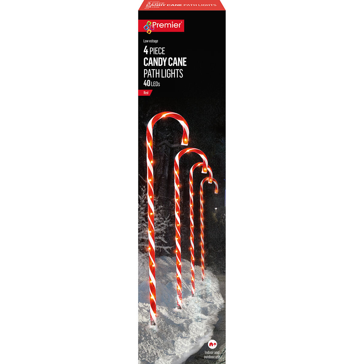 Premier 24 Inch (62cm) Piece Candy Cane Path Lights with 40 Red LED Lights