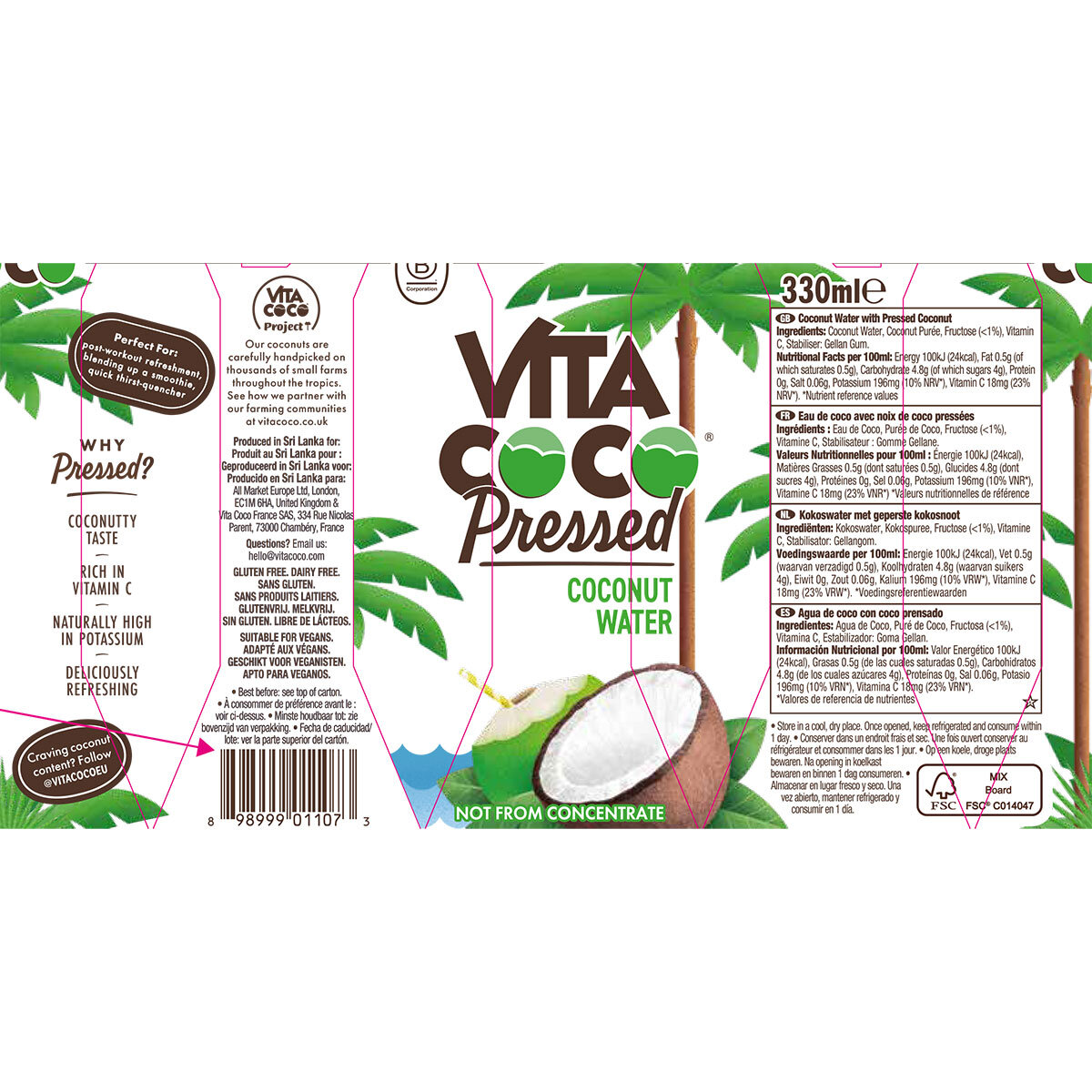 Vita Coco Pressed Coconut Water, 12 x 330ml
