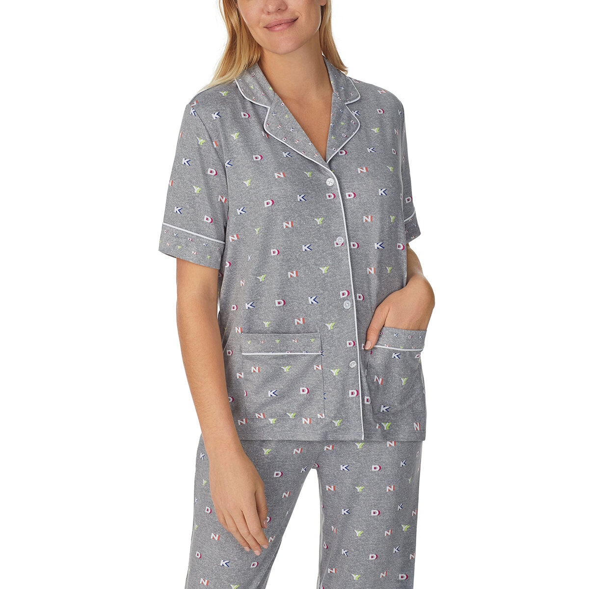 DKNY Notch Collar 3 Piece PJ Set in Grey