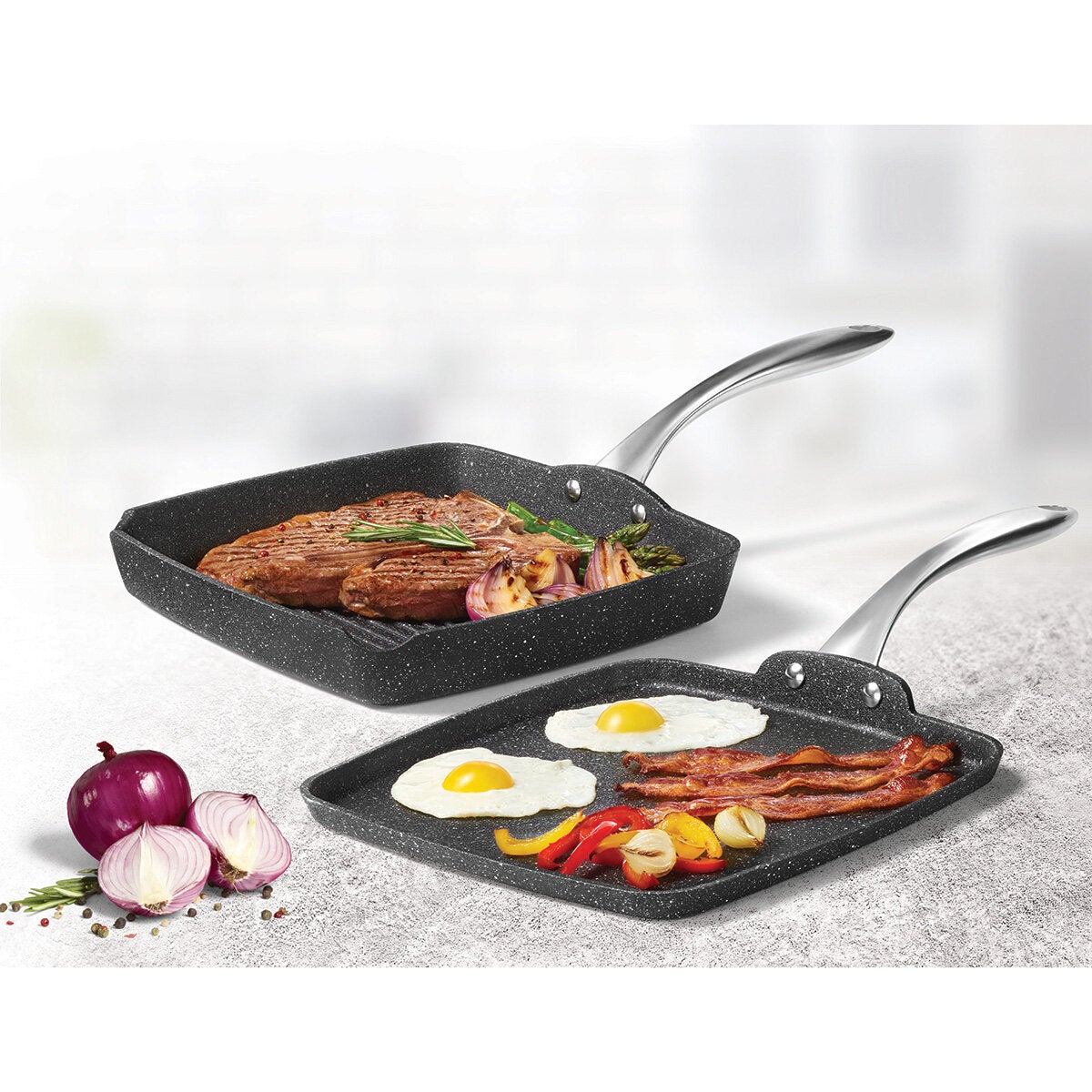 The Rock Grill Pan & Griddle Set, 2 Piece The Rock Grill Pan & Griddle Set, 2 Piece