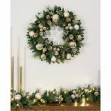 30 inch (76cm) Pre-Lit Decorated Wreath with 50 LED Lights in Metallic 30 inch (76cm) Pre-Lit Decorated Wreath with 50 LED Lights in Metallic