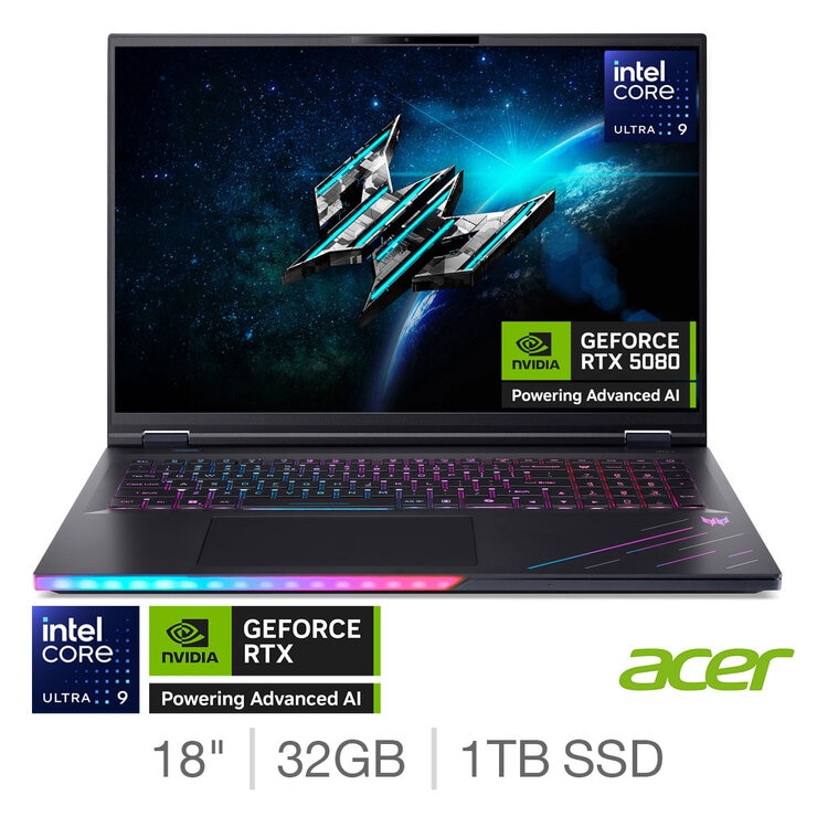 Acer Predator Helios 18, Intel Core Ultra 9, 32GB RAM, 1TB SSD NVIDIA GeForce RTX 5080, 18 Inch Gaming Laptop, NH.QVYEK.002