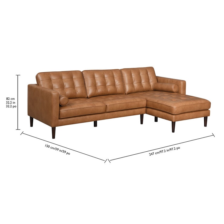 Simon Li Harstine Leather Sofa with Dimensional Drawing
