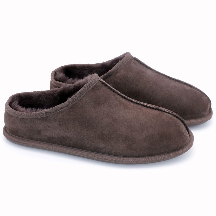 men's suede leather shearling fur clog slippers