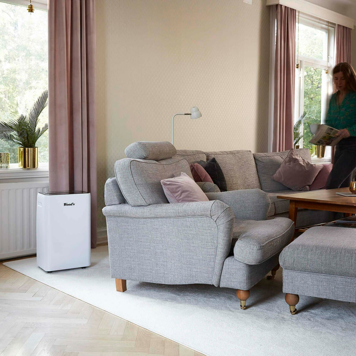 Lifestyle image of Wood's Dehumidifier in living room