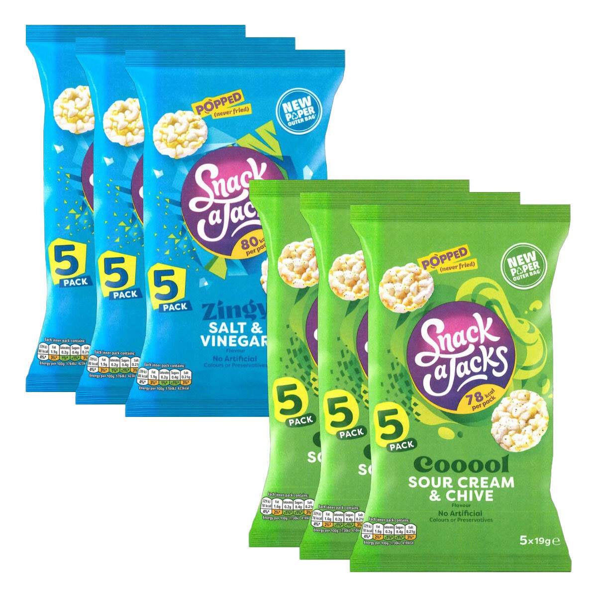 Snack a Jacks Salt & Vinegar & Sour Cream & Onion, 6 x 5 x 19g