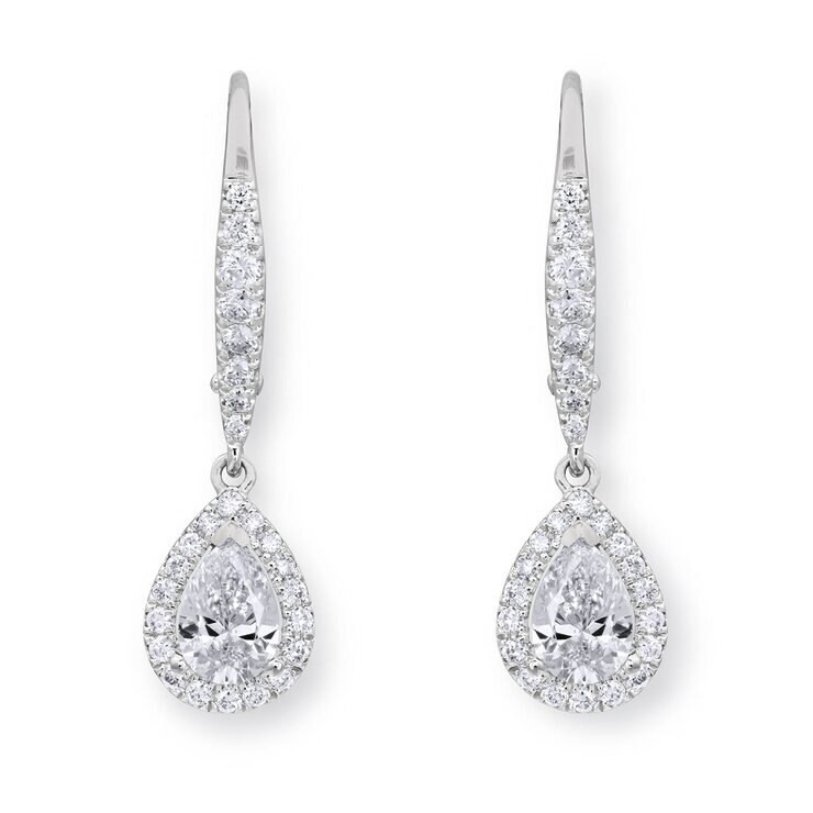 1.14ctw Pear Cut Diamond Halo Earrings, 18ct White Gold 1.14ctw Pear Cut Diamond Halo Earrings, 18ct White Gold