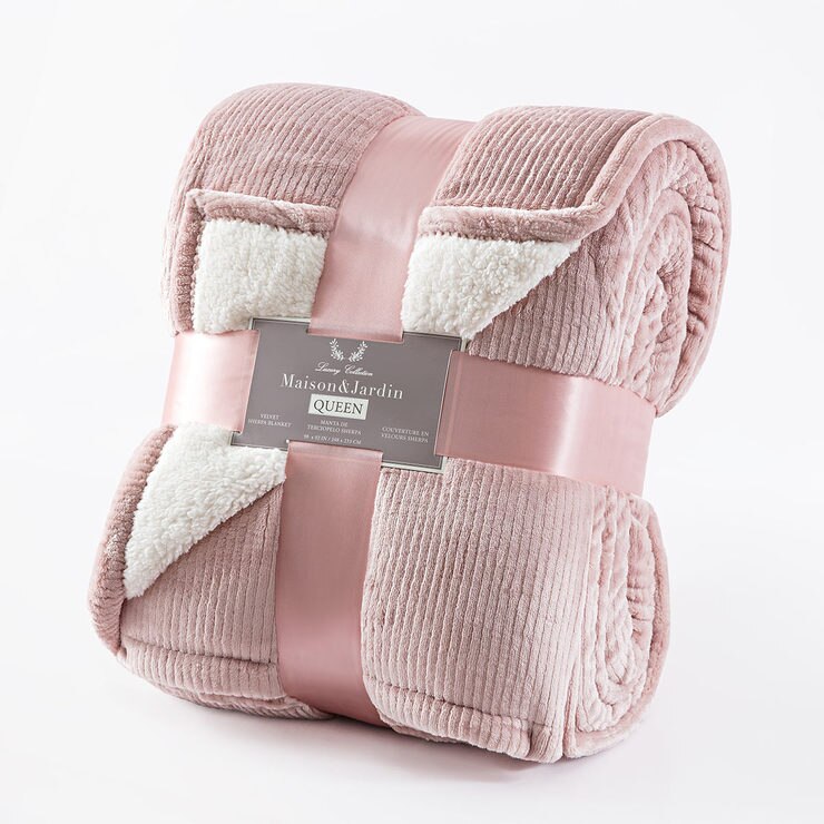 Maison & Jardin King Size Velvet Sherpa Blanket Available in Blush