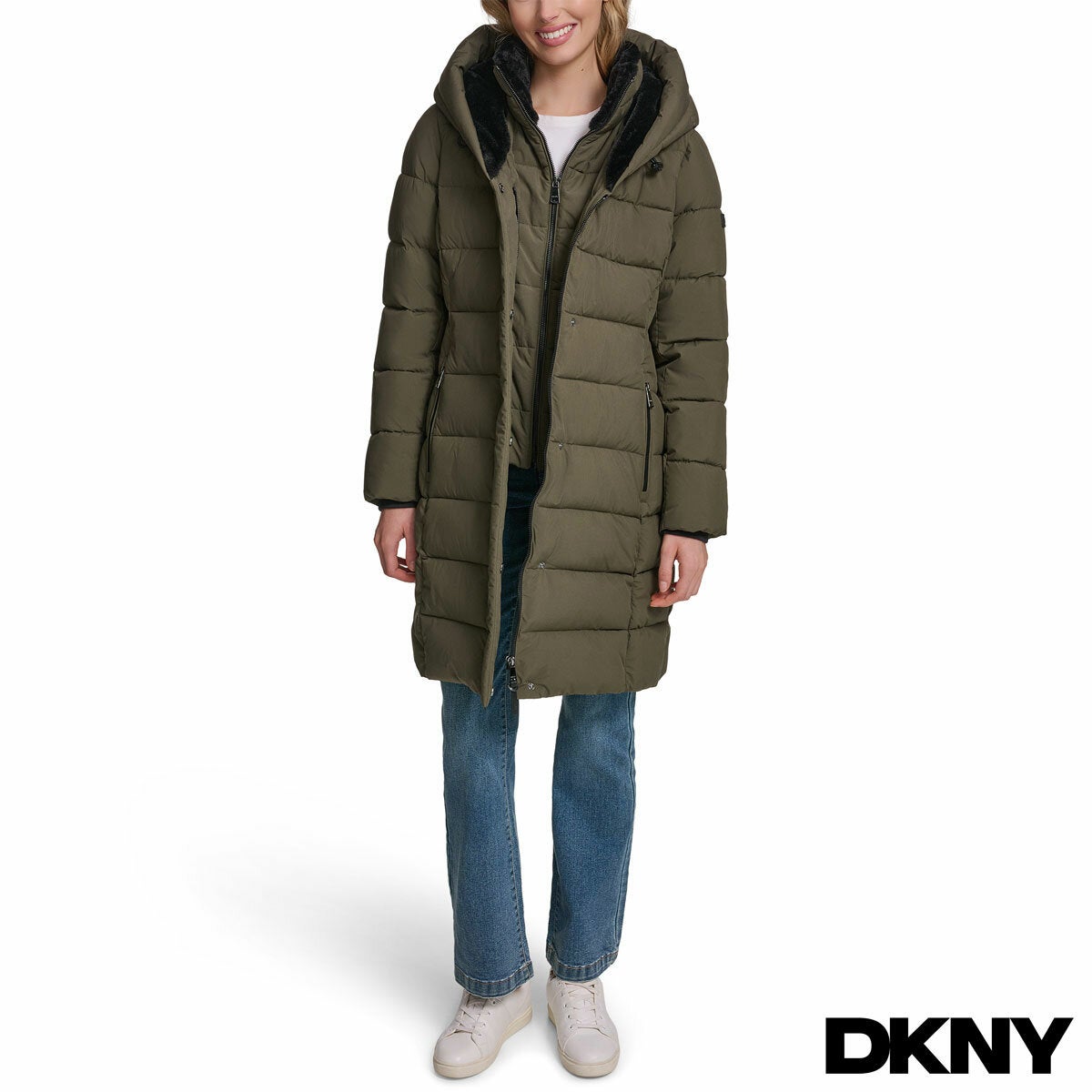 DKNY Women's Puffer Coat with Plush Hood DKNY Women's Puffer Coat with Plush Hood