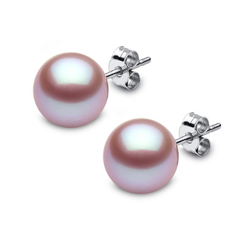 9-9.5mm Cultured Freshwater Pink Pearl Stud Earrings, 18ct White Gold