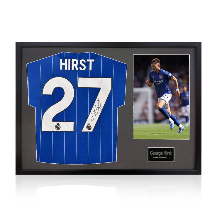 George Hirst Signed Framed Ipswich Town Football Shirt including 1 Photo in 2 Options: White or Black Mount