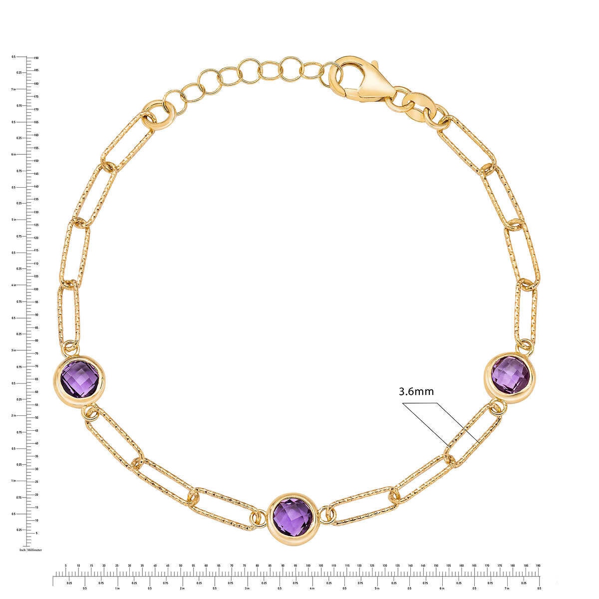 Round Cut Amethyst Paperclip Bracelet, 14ct Yellow Gold