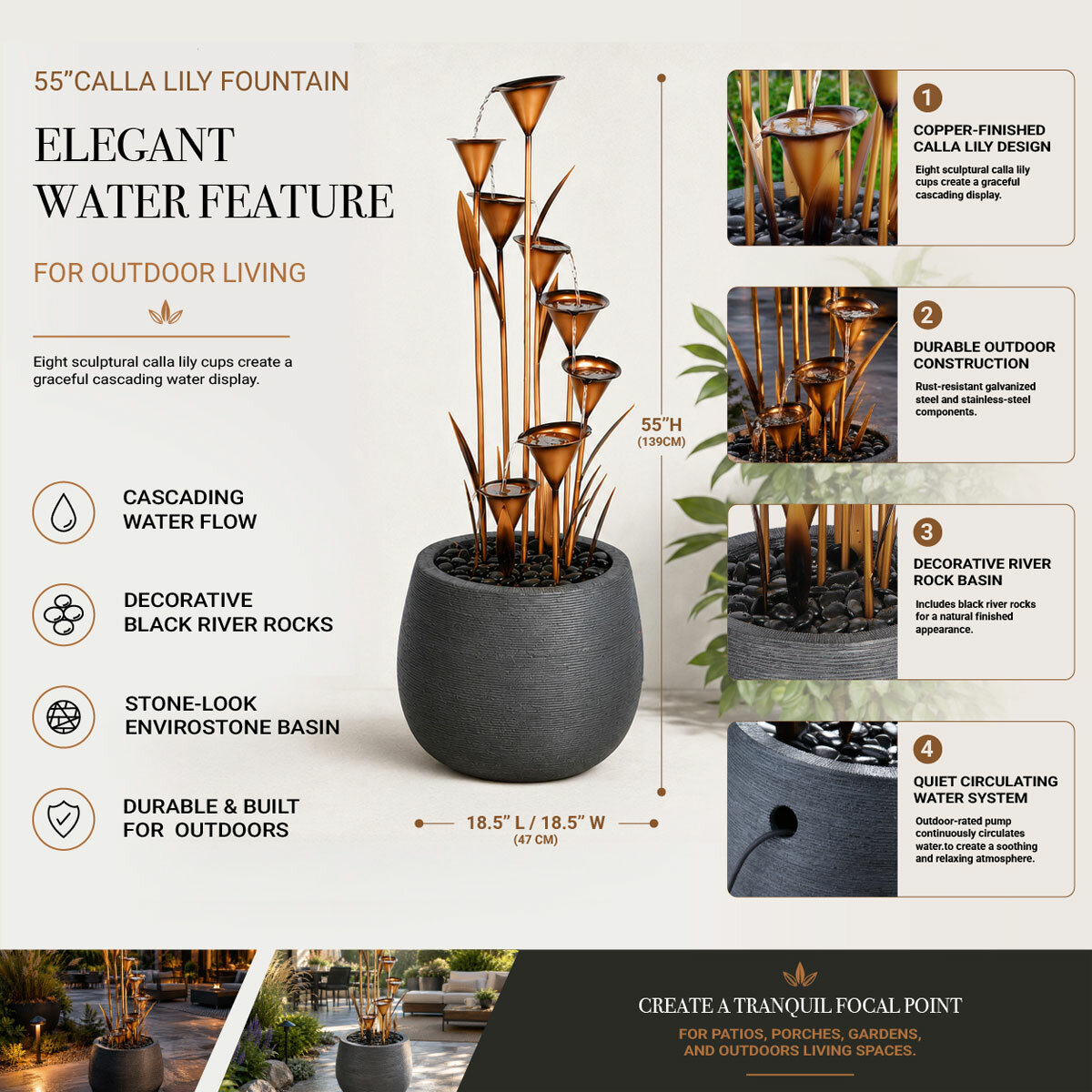 55" (139cm) Cascading Calla Lilly Fountain