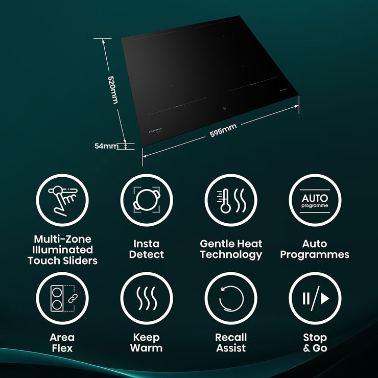Hisense Hi8 HI6443BSCWF 60cm Induction Hob with Area Flex, in Black