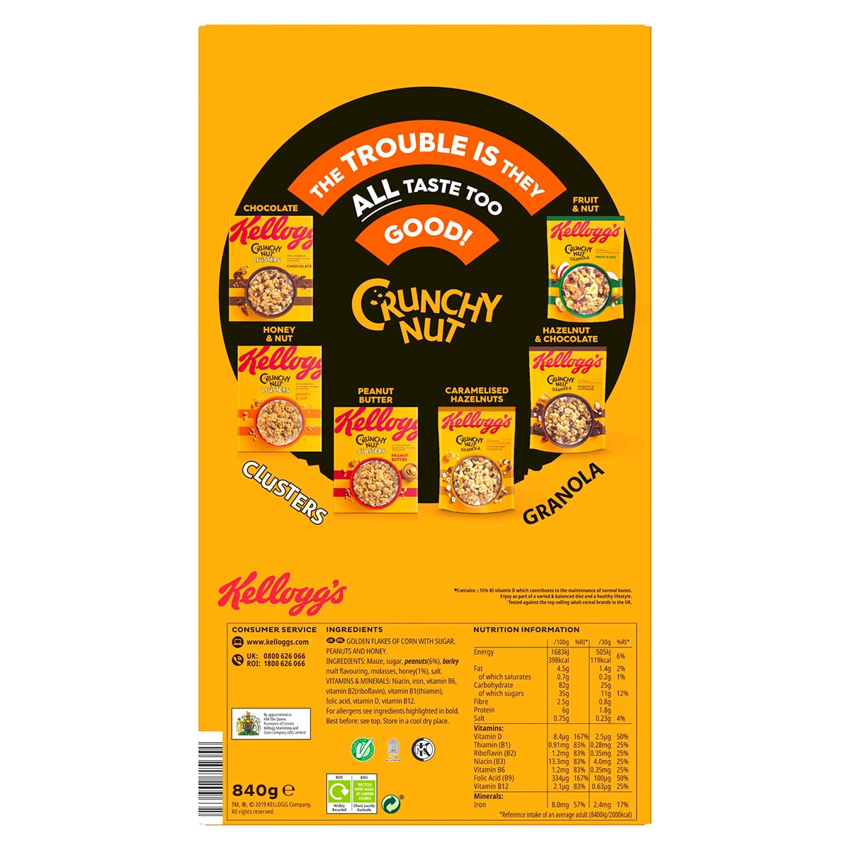 Kellogg's Crunchy Nut, 2 x 840g