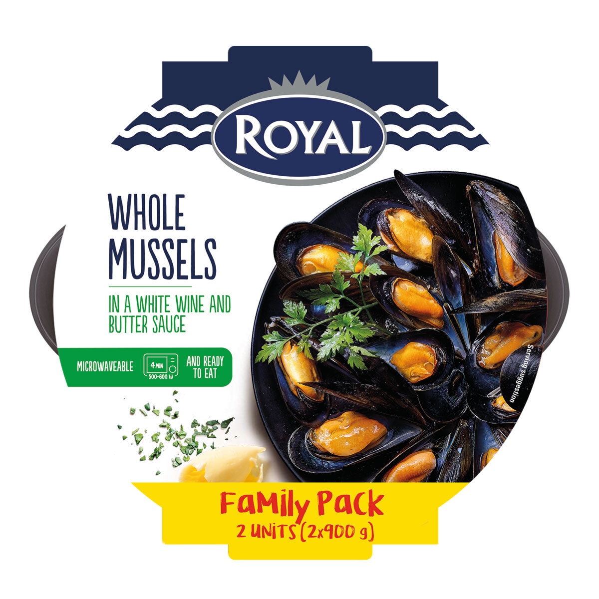 Royal Whole Cooked Mussels with Butter & Garlic, 2 x 900g
