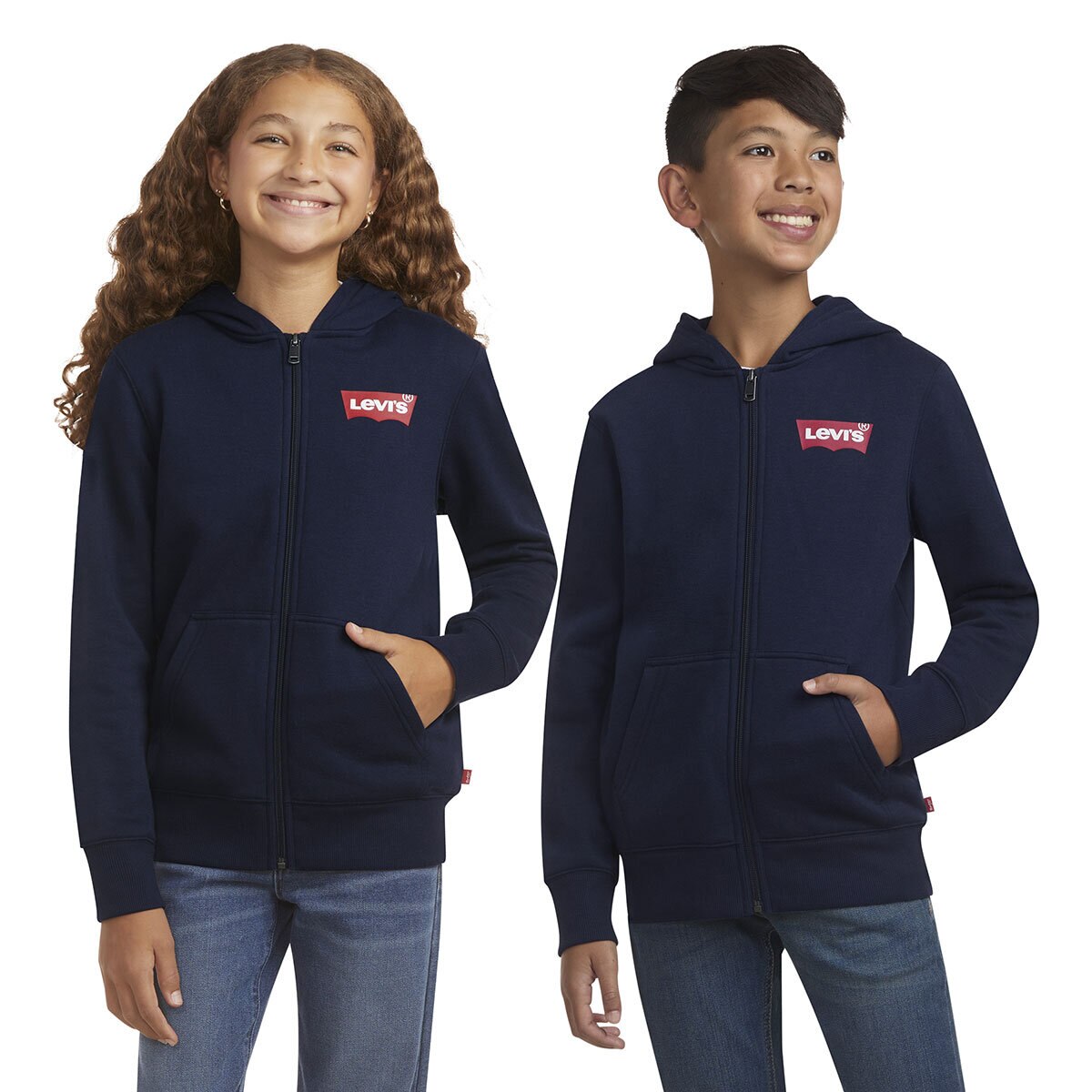 Levi Youth Zip Up Hoodie in Navy