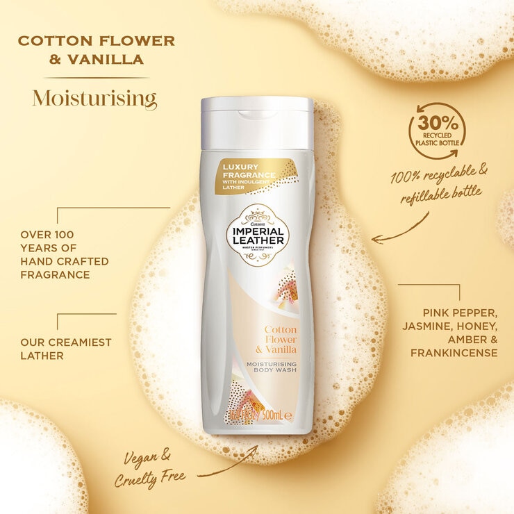 Imperial Leather Moisturising Body Wash with Cotton Flower & Vanilla Orchid, 4 x 500ml Imperial Leather Moisturising Body Wash with Cotton Flower & Vanilla Orchid, 4 x 500ml