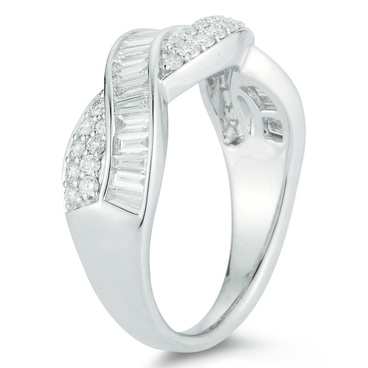 0.99ctw Baguette and Round Brilliant Cut Diamond Ring, 18ct White Gold