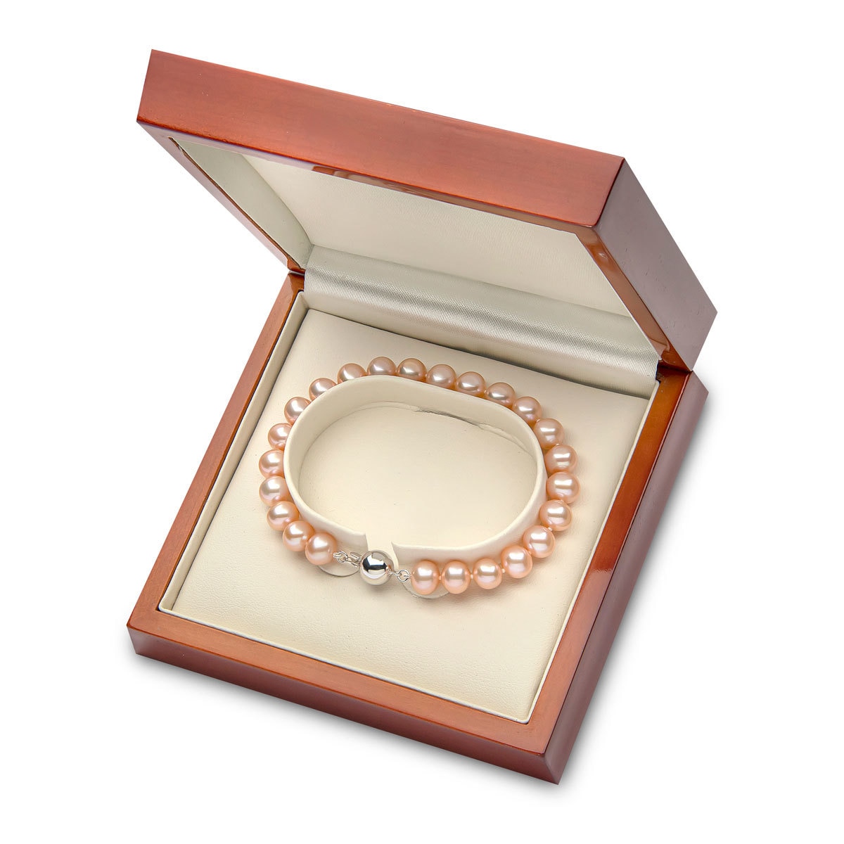 6-6.5mm Cultured Freshwater Peach Pearl Bracelet, 18ct White Gold