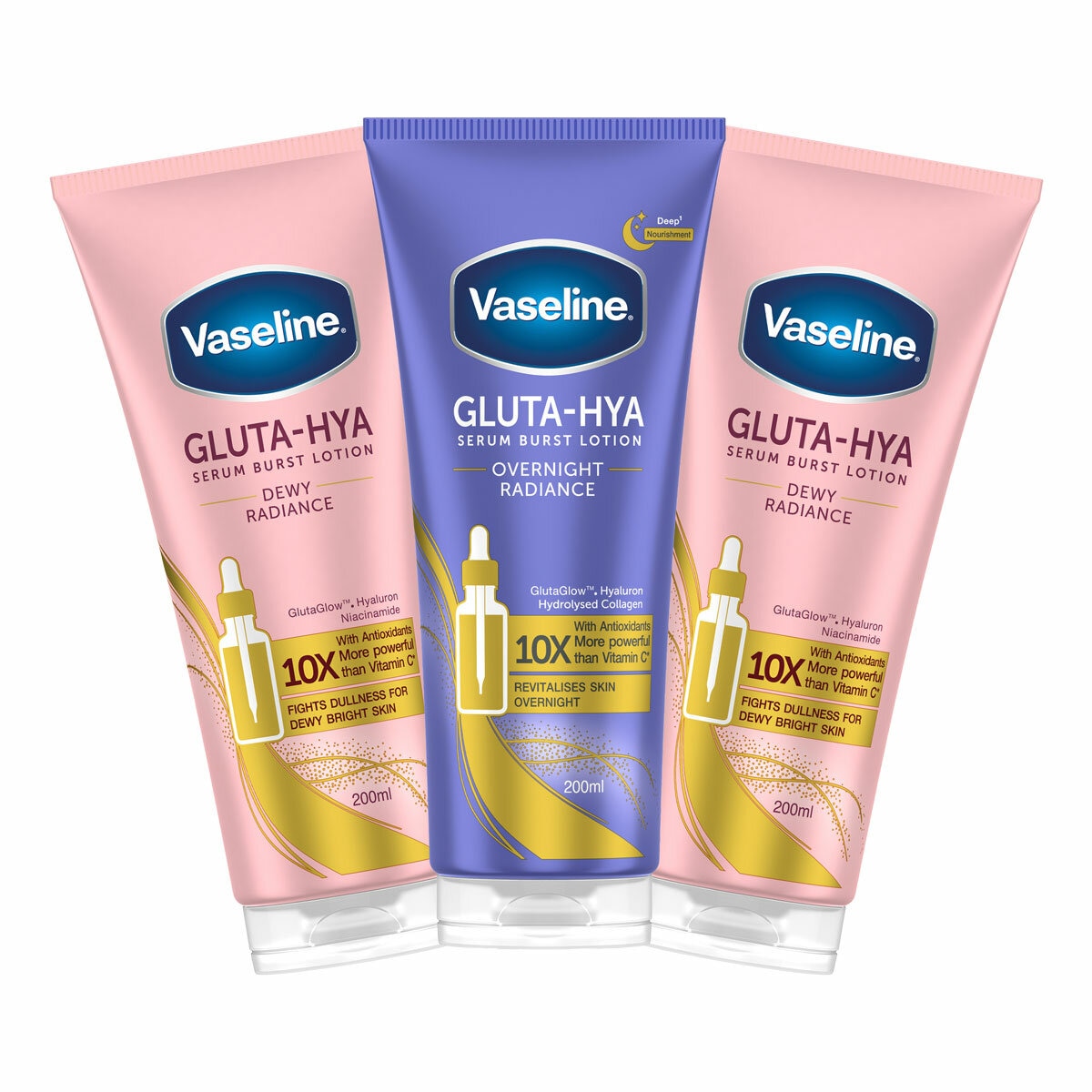 Vaseline Lotion Gluta Hya Serum Burst, 3x 200ml Vaseline Lotion Gluta Hya Serum Burst, 3x 200ml